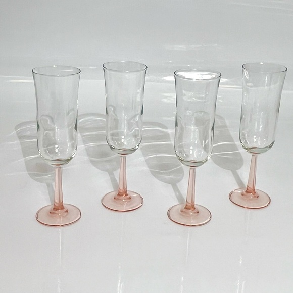 Vintage Luminarc Pink Rosé Stem Champagne Glasses Set of 4 - Picture 2 of 9